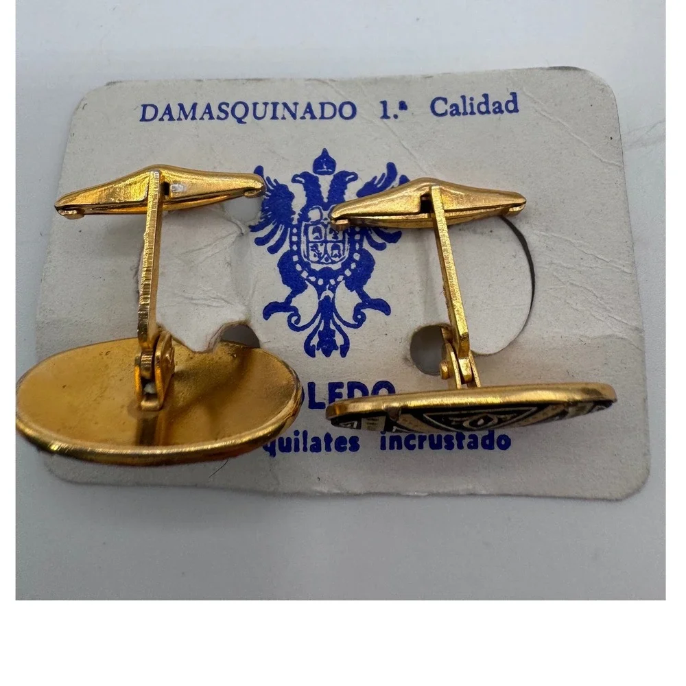 Vintage Damascene Cufflinks‎ Gold Black Cufflinks Men's 24K Gold Inlay